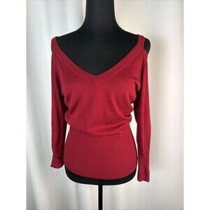 GUESS Red Solid Knit V-Neck Pullover Sweater Women's Long Sleeve XS Soft
